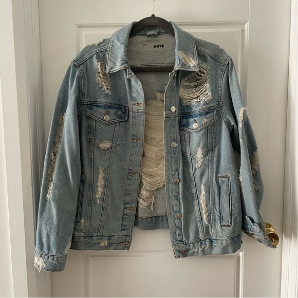 TOPSHOP Distressed Jean Jacket US Size 6 - Picture 3 of 4